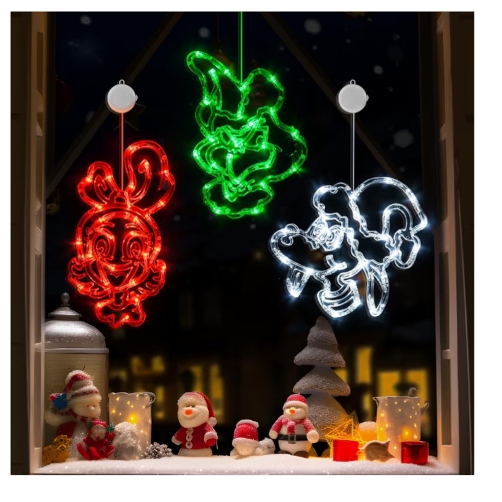 New Set Of 3 Cindy Lou, Grinch And Max Festive Neon Holiday Window Lights
